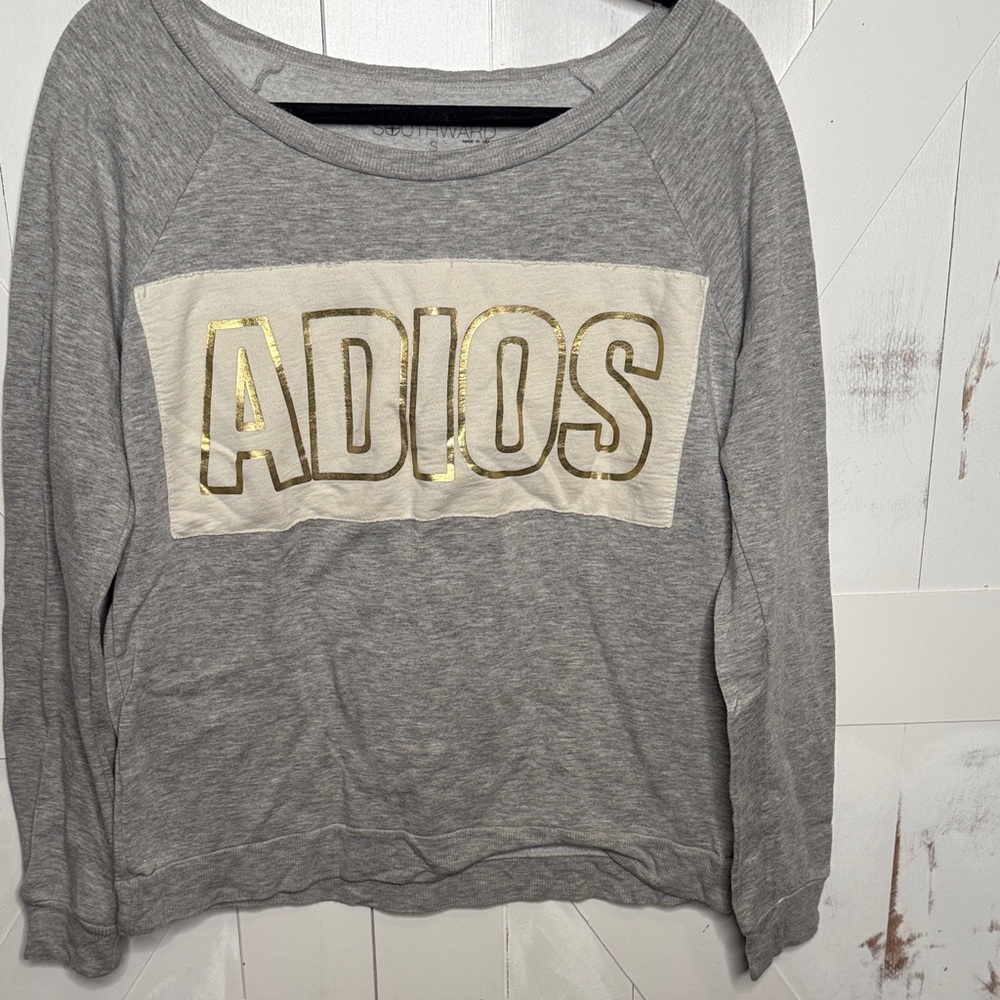 Gray Supersoft Sweatshirt with Gold Adios Lettering